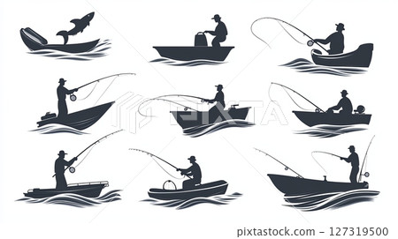 Serene Fishing Silhouettes Collection for Design Projects 127319500