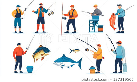 Summer Fishing Fun at Sea - Sporty Vacation Scene 127319505