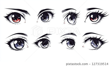 Asian Anime Eyes Collection in Manga Style for Designers 127319514
