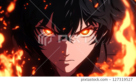 Intense Anime Character with Red Eyes and Black Hair Intense Anime Character with Red Eyes and Black Hair 127319527