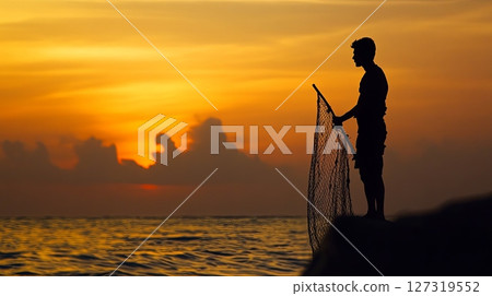 Fisherman in Golden Hour 127319552