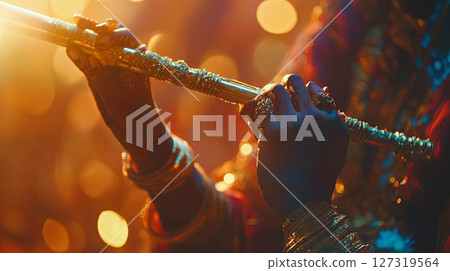 Lord Krishna Playing Bansuri Instrument Lord Krishna Playing Bansuri Instrument 127319564