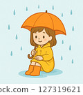 坐在下雨天的女孩（插圖） 127319621