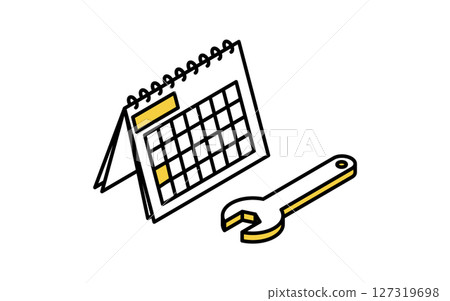 車輛檢查時間表圖像、扳手和日曆、簡單可愛的等距線圖標 127319698
