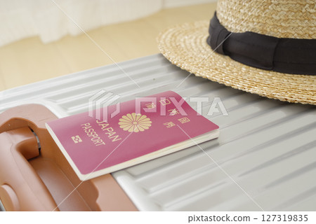 Carry-on suitcase and passport 127319835