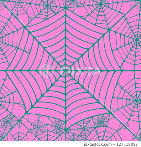 Seamless pattern with linear spider web design on color background.  127319852