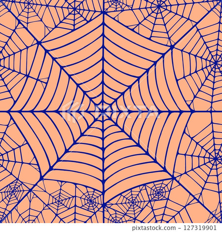 Seamless pattern with linear spider web design on color background. 127319901