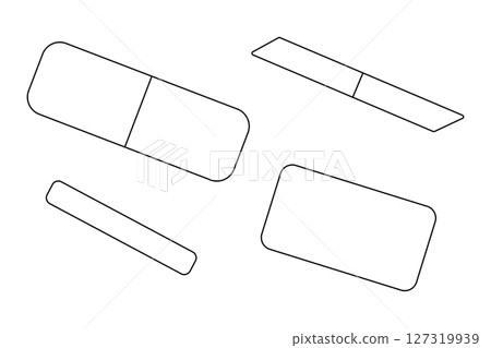 Coloring page for kids with outline vector drawing of erasers set. For entertaining kids, back to school or education black and white printable design, DIY craft, educational concept, classroom decor. Coloring page for kids with outline vector drawing of erasers set. For entertaining kids, back to school or education black and white printable design, DIY craft, educational concept, classroom decor. 127319939