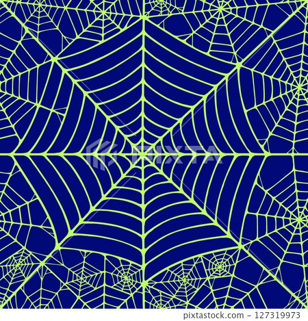 Seamless pattern with linear spider web design on color background. 127319973
