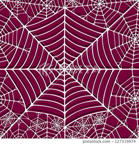 Seamless pattern with linear spider web design on color background. 127319974
