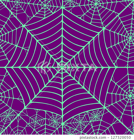 Seamless pattern with linear spider web design on color background. 127320050