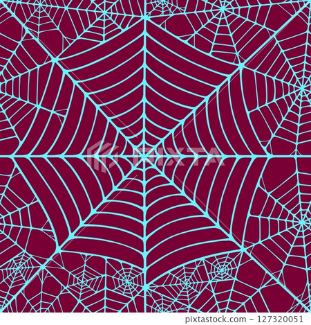 Seamless pattern with linear spider web design on color background. 127320051