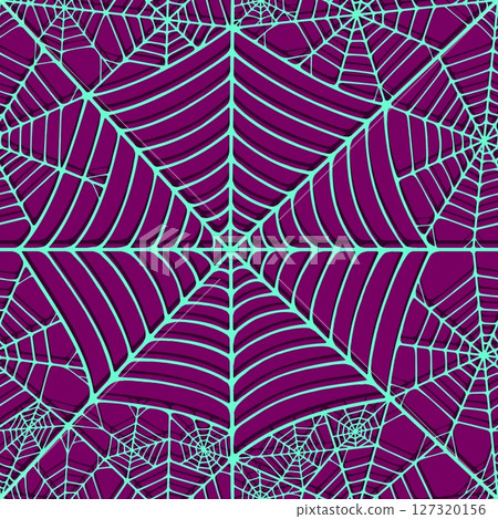 Seamless pattern with linear spider web design on color background. 127320156