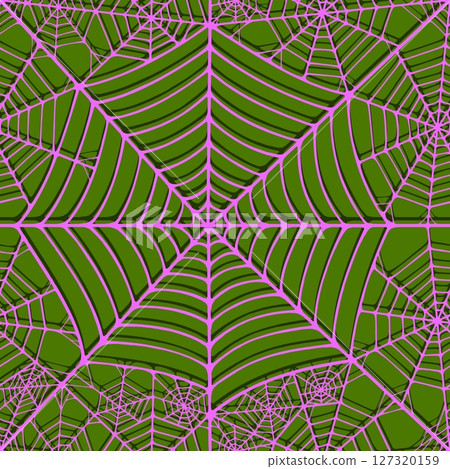 Seamless pattern with linear spider web design on color background. 127320159
