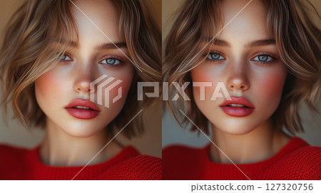 Before and after banner with copy space, women's lips, cosmetology, beauty procedures 127320756