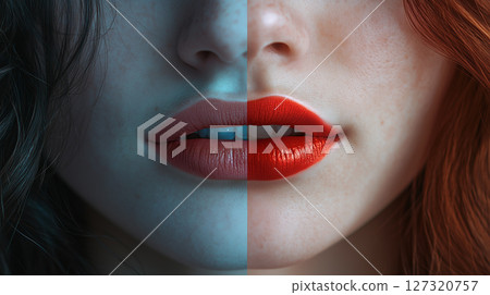 Before and after banner with copy space, women's lips, cosmetology, beauty procedures 127320757