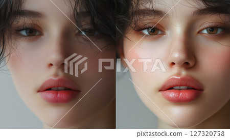 Before and after banner with copy space, women's lips, cosmetology, beauty procedures 127320758