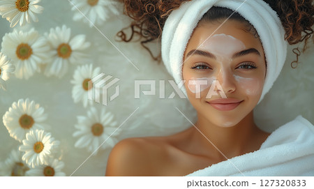 Banner with copy space, woman face mask, spa treatments, towel, cosmetology, beauty procedures Banner with copy space, woman face mask, spa treatments, towel, cosmetology, beauty procedures 127320833