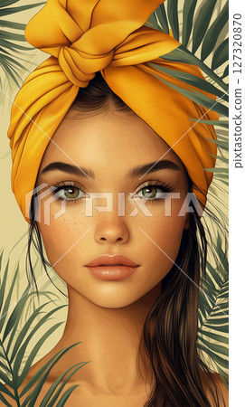 Banner with copy space, woman face, spa treatments, towel, cosmetology, beauty procedures 127320870