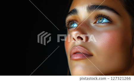Cosmetology banner copy space, girl woman with pimples, acne, dermatological treatment 127321266