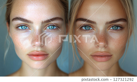 Cosmetology before and after banner, beauty industry, beauty salon 127321292