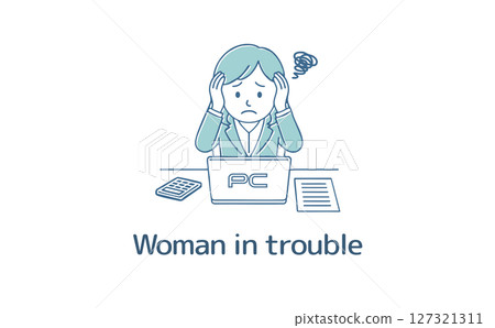 一個在計算機上工作有麻煩的女人 127321311