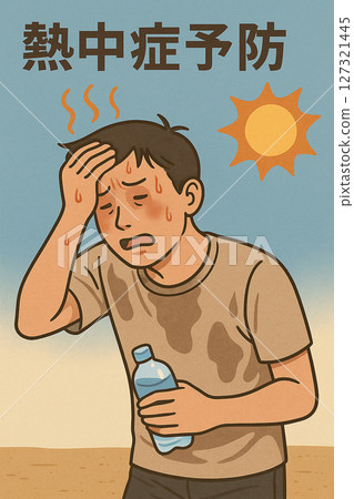 烈日下中暑的人的插圖（警告/危險感） 127321445