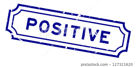 Grunge blue positive word rubber seal stamp on white background 127321620