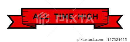 Ribbon label banner with word all time high in red color on white background 127321635