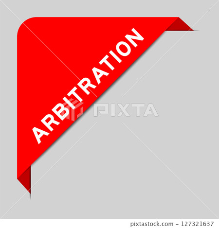 Red color of corner label banner with word arbitration on gray background 127321637