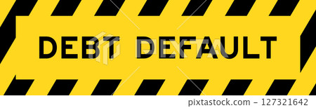 Yellow and black color with line striped label banner with word debt default 127321642