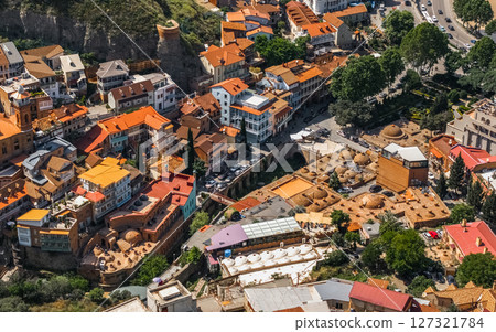 Abanotubani district in Tbilisi with terracotta rooftops and sulfur baths 127321784