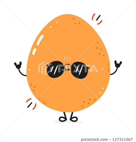 A happy cartoon Egg character wearing sunglasses, giving a rock and roll sign. 127321867