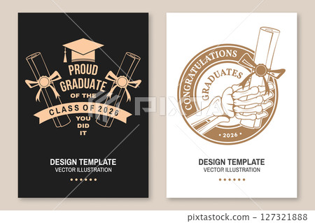 Set of posters and banners for class of 2026 graduation. Vector. Congratulations graduates banner sticker card with academic hat for high school or college graduation Set of posters and banners for class of 2026 graduation. Vector. Congratulations graduates banner sticker card with academic hat for high school or college graduation 127321888
