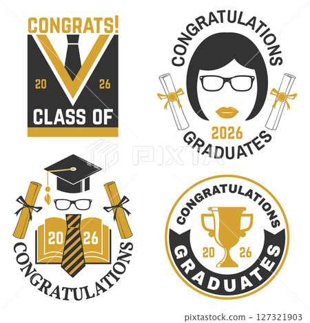 Set of Vector Class of 2026 badges. Vector illustration. Concept for shirt, print, seal, overlay or stamp, greeting, invitation card. Typography design. For class of 2026 graduation. Set of Vector Class of 2026 badges. Vector illustration. Concept for shirt, print, seal, overlay or stamp, greeting, invitation card. Typography design. For class of 2026 graduation. 127321903