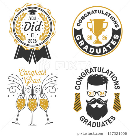 Set of Vector Class of 2026 badges. Vector illustration. Concept for shirt, print, seal, overlay or stamp, greeting, invitation card. Typography design. For class of 2026 graduation. Set of Vector Class of 2026 badges. Vector illustration. Concept for shirt, print, seal, overlay or stamp, greeting, invitation card. Typography design. For class of 2026 graduation. 127321906