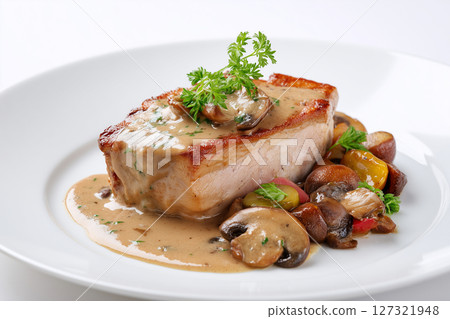 Western food concept of plated fine dining style with sides. 127321948