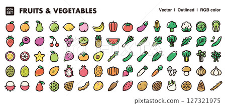 蔬菜和水果圖標集-食品、配料和農業的向量材料 127321975