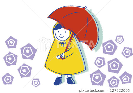 A child holding an umbrella and hydrangeas A child holding an umbrella and hydrangeas 127322005