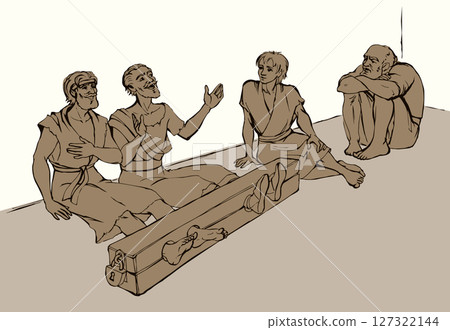 Paul and Silas in prison. Vector drawing 127322144