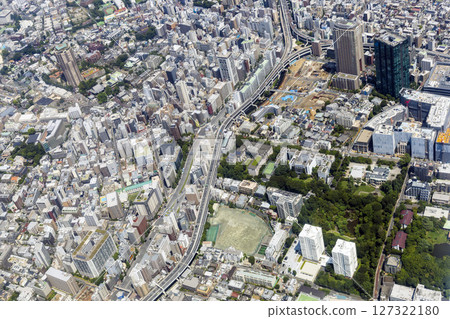 Aerial view of Azabu-Juban from above Minami-Azabu, Minato-ku, Tokyo 127322180