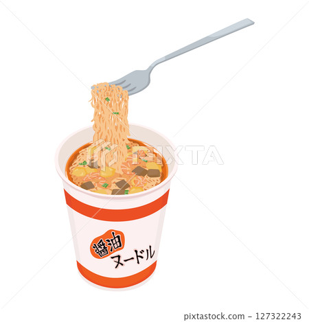 用叉子吃醬油口味泡麵的插圖 用叉子吃醬油口味泡麵的插圖 127322243