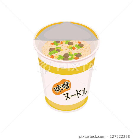 一杯打開的味噌口味泡麵的插圖 127322258