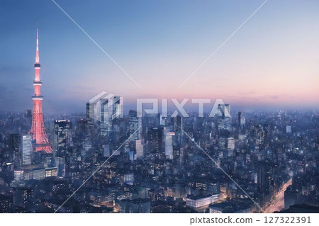 Buildings in the city center dyed in the setting sun Buildings in the city center dyed in the setting sun 127322391