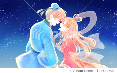 織姬與彥星面對面的形象，星空 127322790