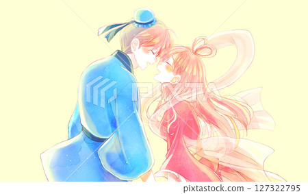 Image of Orihime and Hikoboshi facing each other Image of Orihime and Hikoboshi facing each other 127322795
