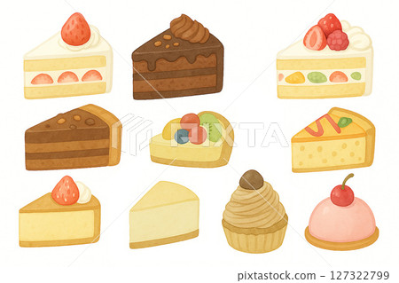 A gentle watercolor style cake illustration set 127322799