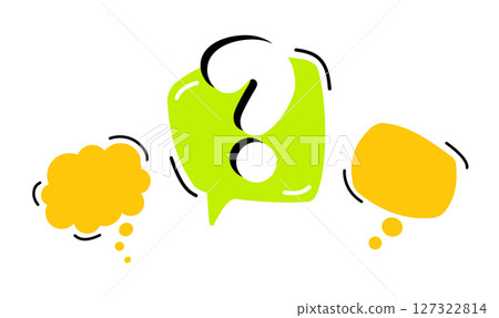 A square with Circle, question marks. And the answers to them. The concept of frequently asked questions. 127322814