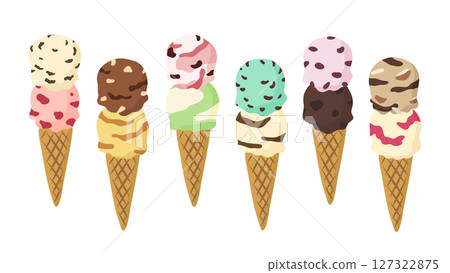 插圖組雙份冰淇淋，不同口味的蛋筒 127322875