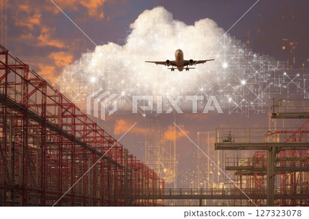 Abstract Layers of Clouds and Infrastructure Representing Economic Connectivity and Progress 127323078
